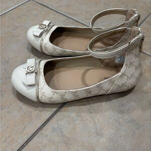 Michael Kors Cream and Gold Logo Ballet Flats with Ankle Strap